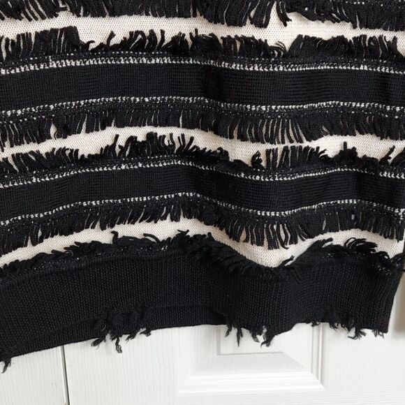 Haute Hippie Black Cream Fringe Merino Sweater XS - Picture 2 of 5